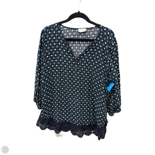 Blouse Long Sleeve By Liz Claiborne In Blue, Size: Xxl