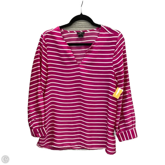 Top Long Sleeve By Ann Taylor In Pink & White, Size: Mp