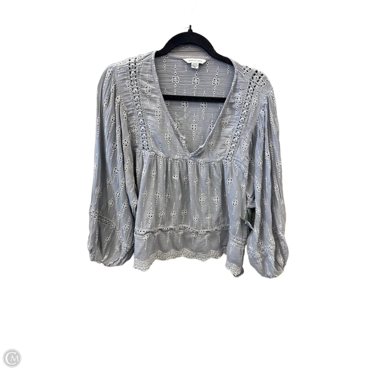 Blouse Long Sleeve By American Eagle In Grey, Size: M