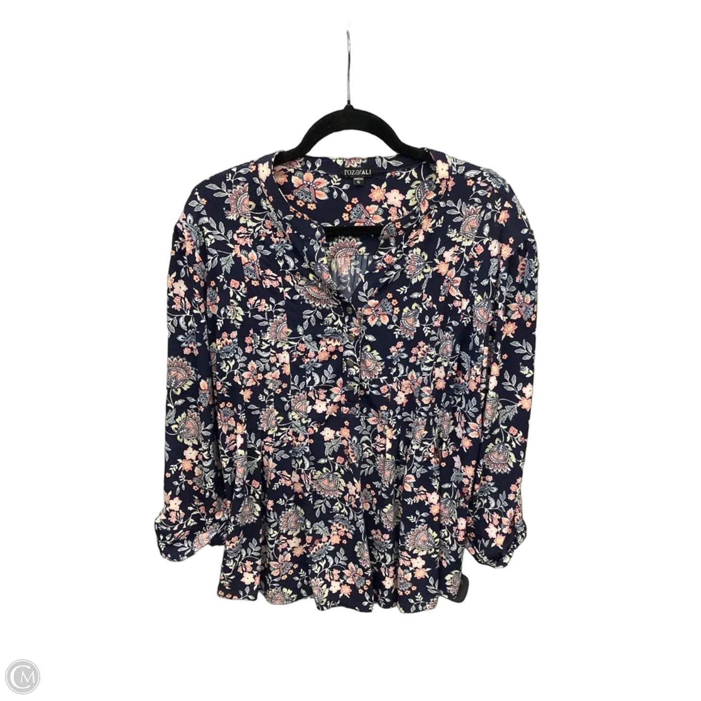 Top Long Sleeve By Roz And Ali In Blue, Size: Xl