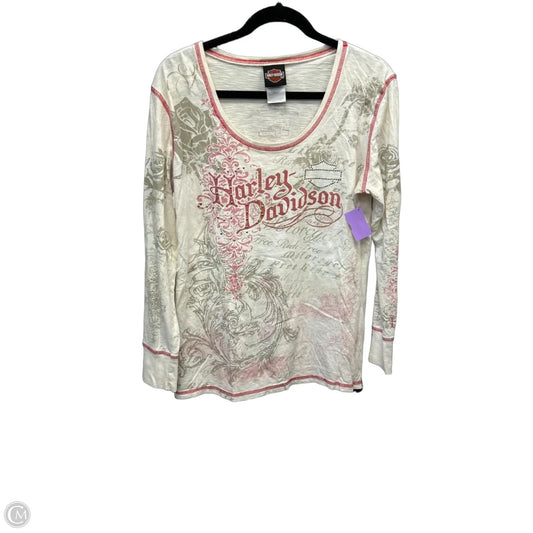 Top Long Sleeve By Harley Davidson In Cream & Red, Size: Xl