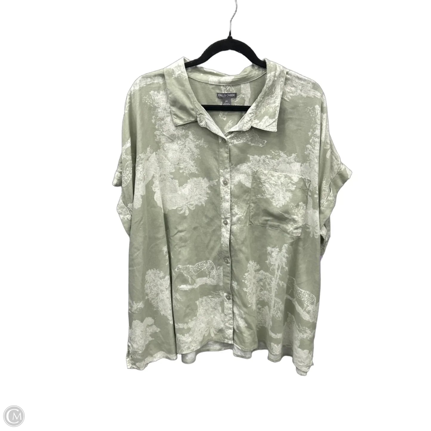 Top Short Sleeve By Falls Creek In Green & White, Size: 3x