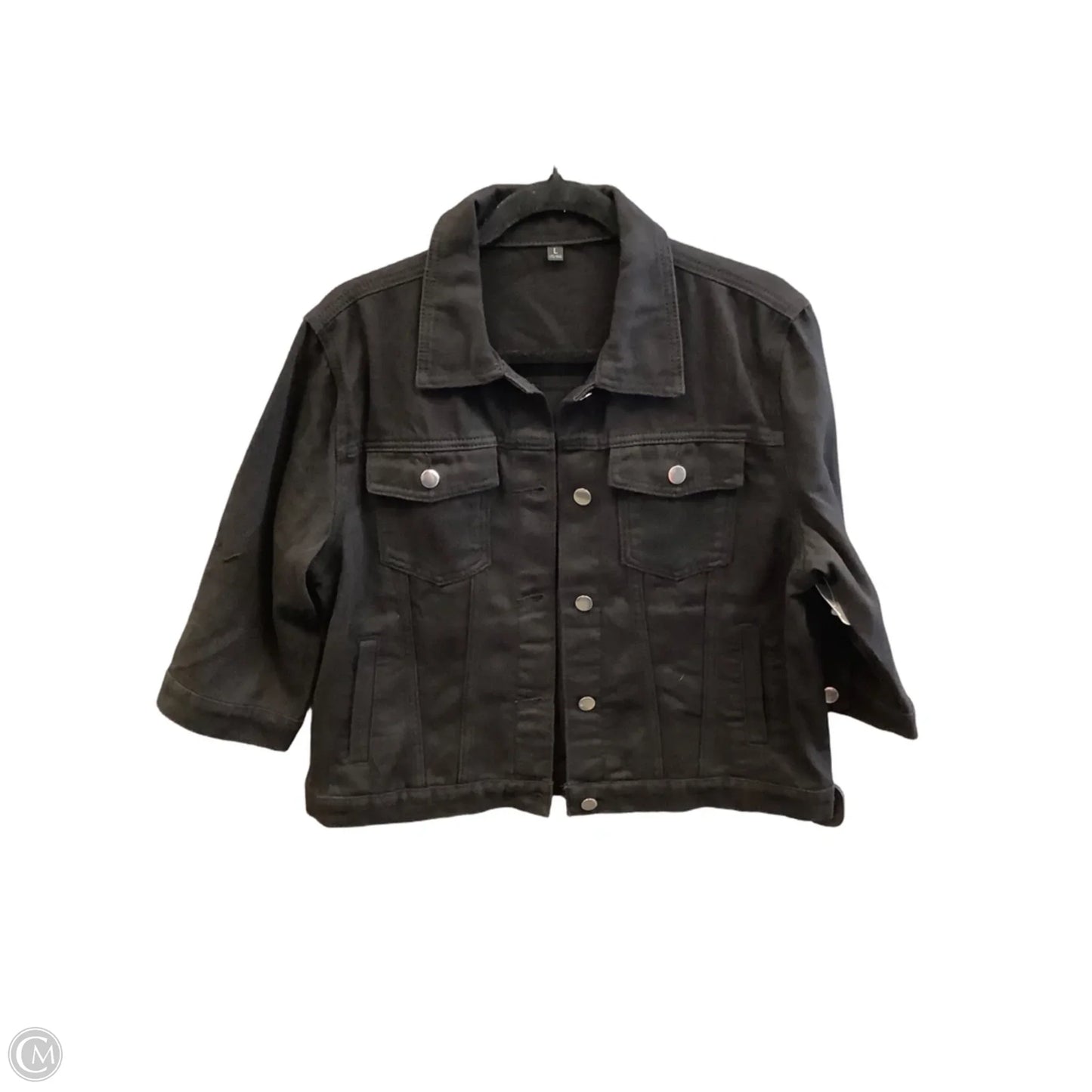 Jacket Denim By Clothes Mentor In Black Denim, Size: L