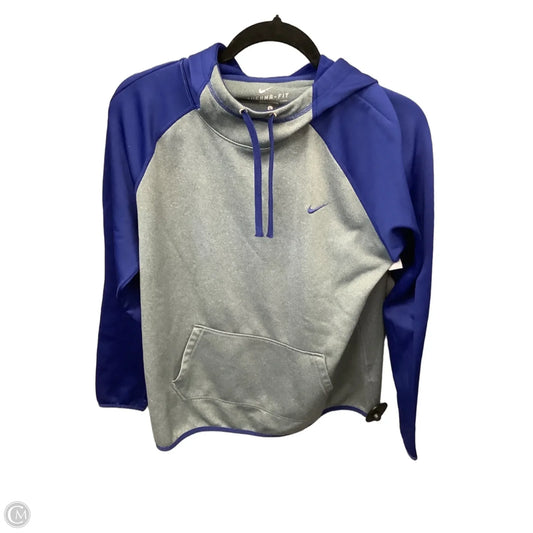 Athletic Top Long Sleeve Hoodie By Nike Apparel In Blue & Grey, Size: L