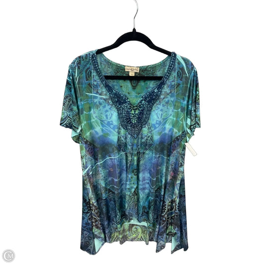 Tunic Short Sleeve By Live And Let Live In Blue & Green, Size: 1x