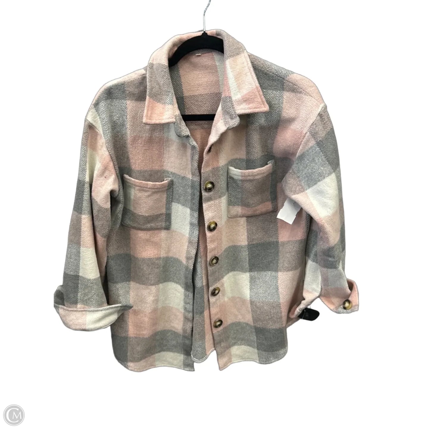 Jacket Shirt By Clothes Mentor In Grey & Pink, Size: S