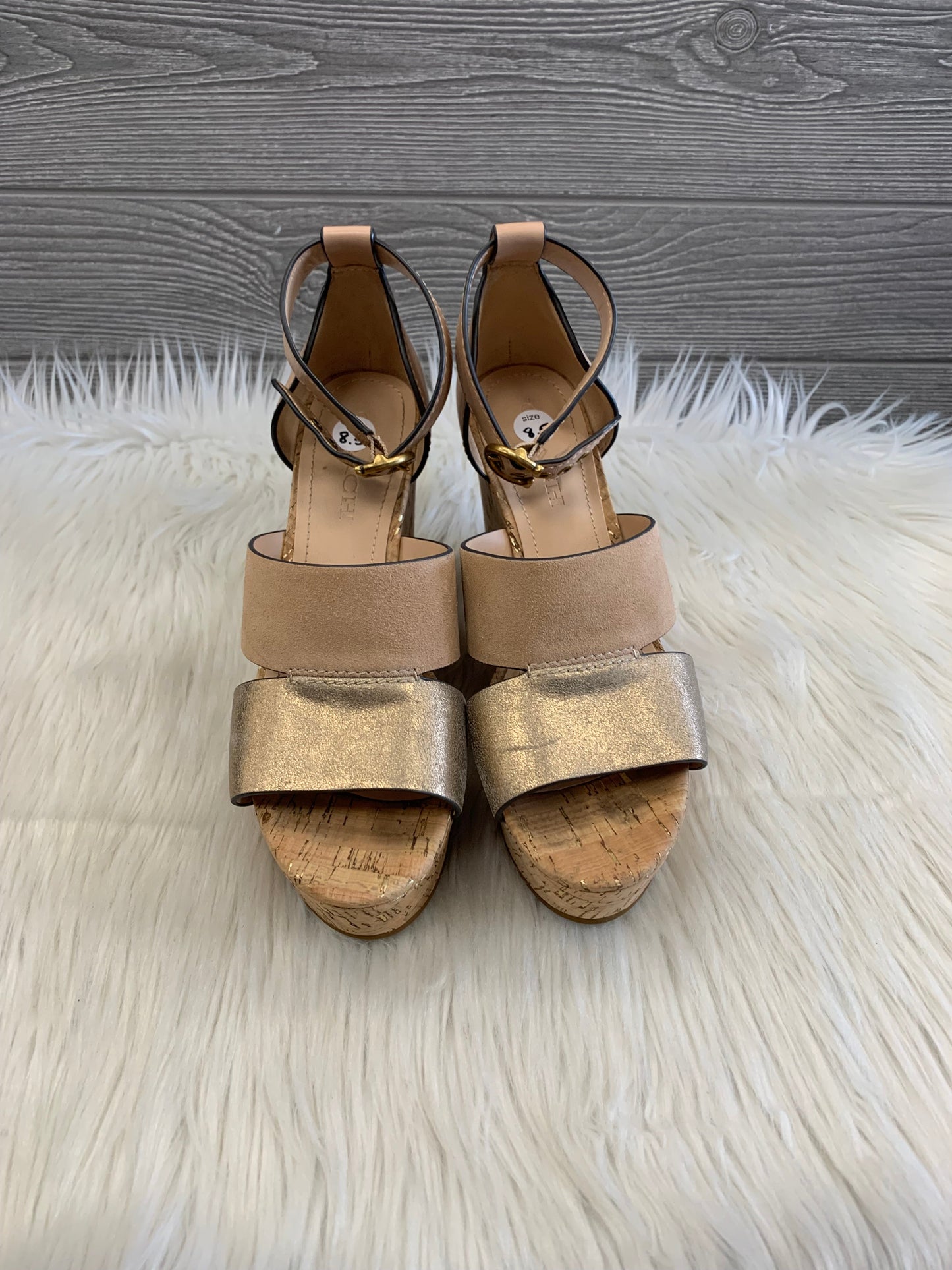 Tan Shoes Heels Wedge Coach, Size 8.5