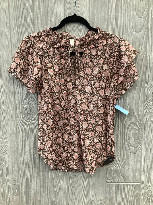 Top Short Sleeve By Anthropologie In Brown & Orange, Size: M