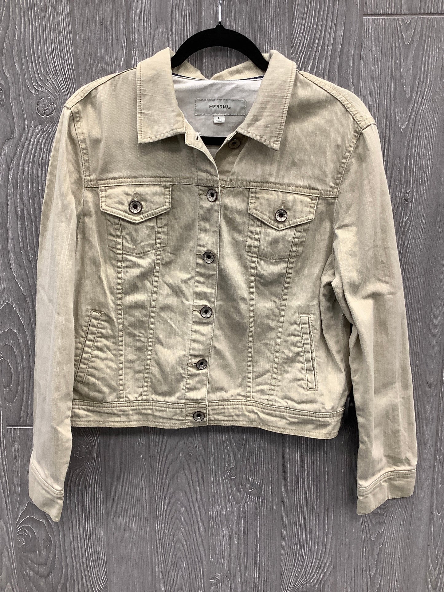 Jacket Denim By Merona In Tan, Size: L