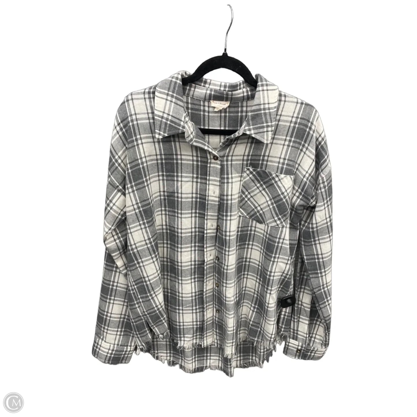 Top Long Sleeve By Hem & Thread In Grey & White, Size: M