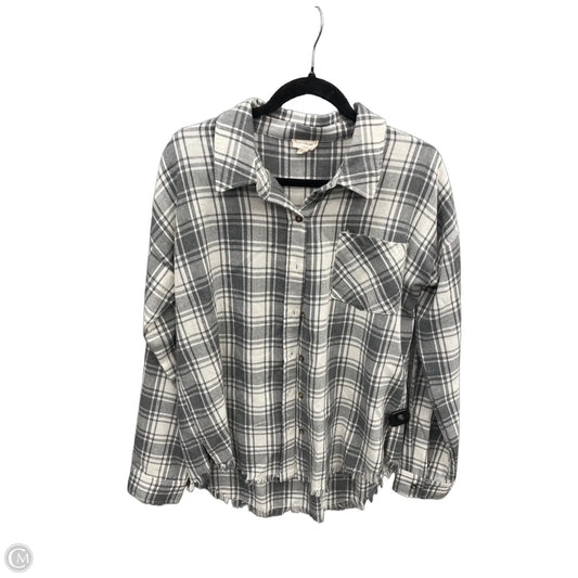 Top Long Sleeve By Hem & Thread In Grey & White, Size: M
