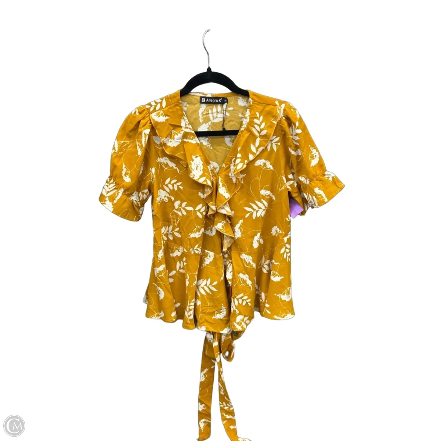Blouse Short Sleeve By Allegra K In Yellow, Size: S