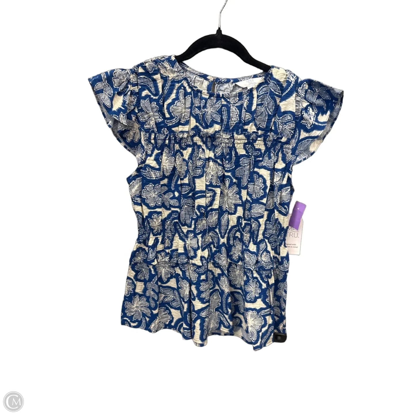 Top Short Sleeve By Time And Tru In Blue & White, Size: L