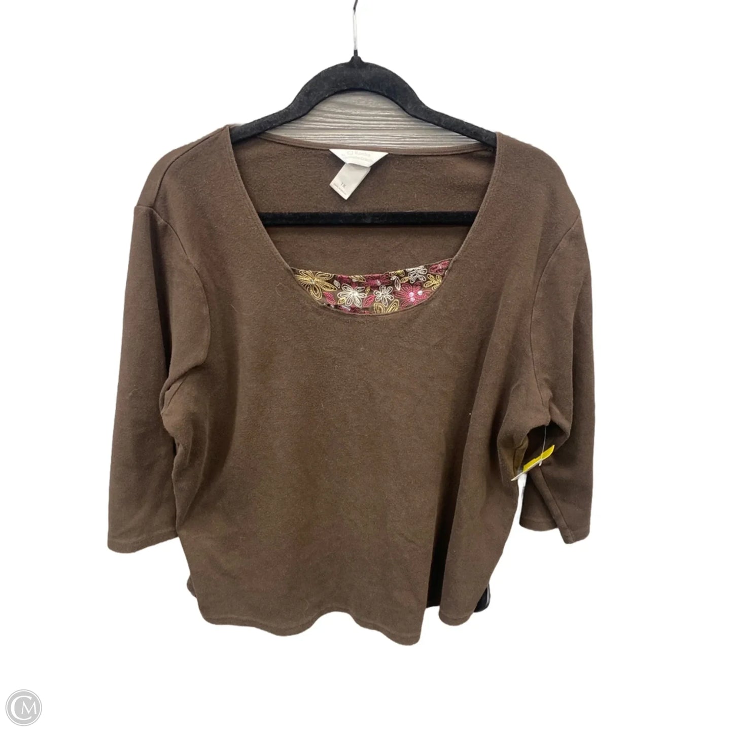 Top Long Sleeve By Cj Banks In Brown, Size: 1x