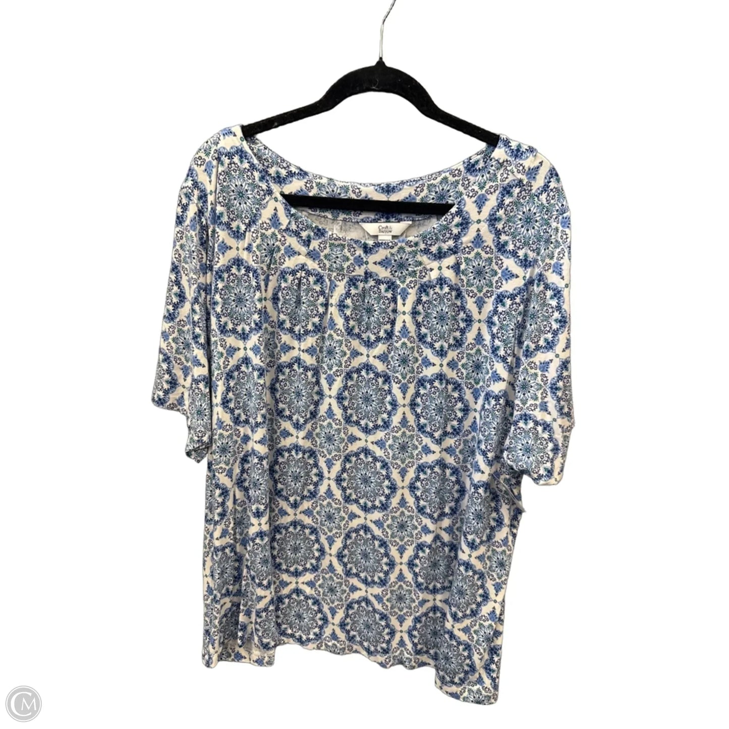 Top Short Sleeve By Croft And Barrow In Blue & White, Size: 3x