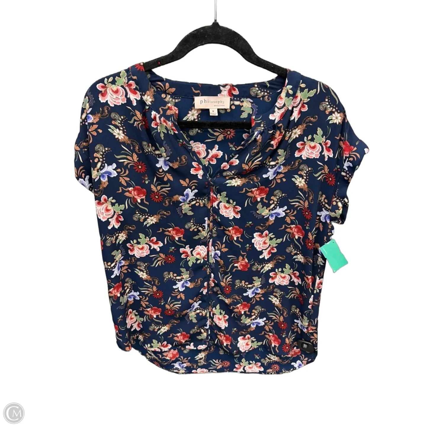 Blouse Short Sleeve By Philosophy In Blue, Size: M