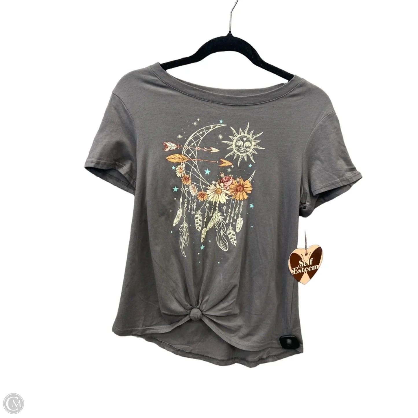 Top Short Sleeve By Self Esteem In Grey, Size: M