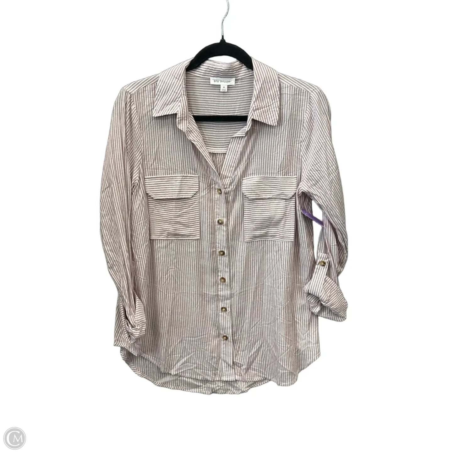 Top Long Sleeve By Blu Pepper In Striped Pattern, Size: M