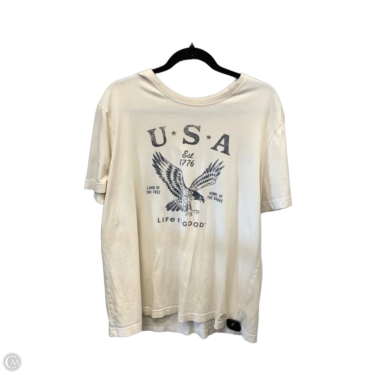 Top Short Sleeve By Life Is Good In Cream, Size: L