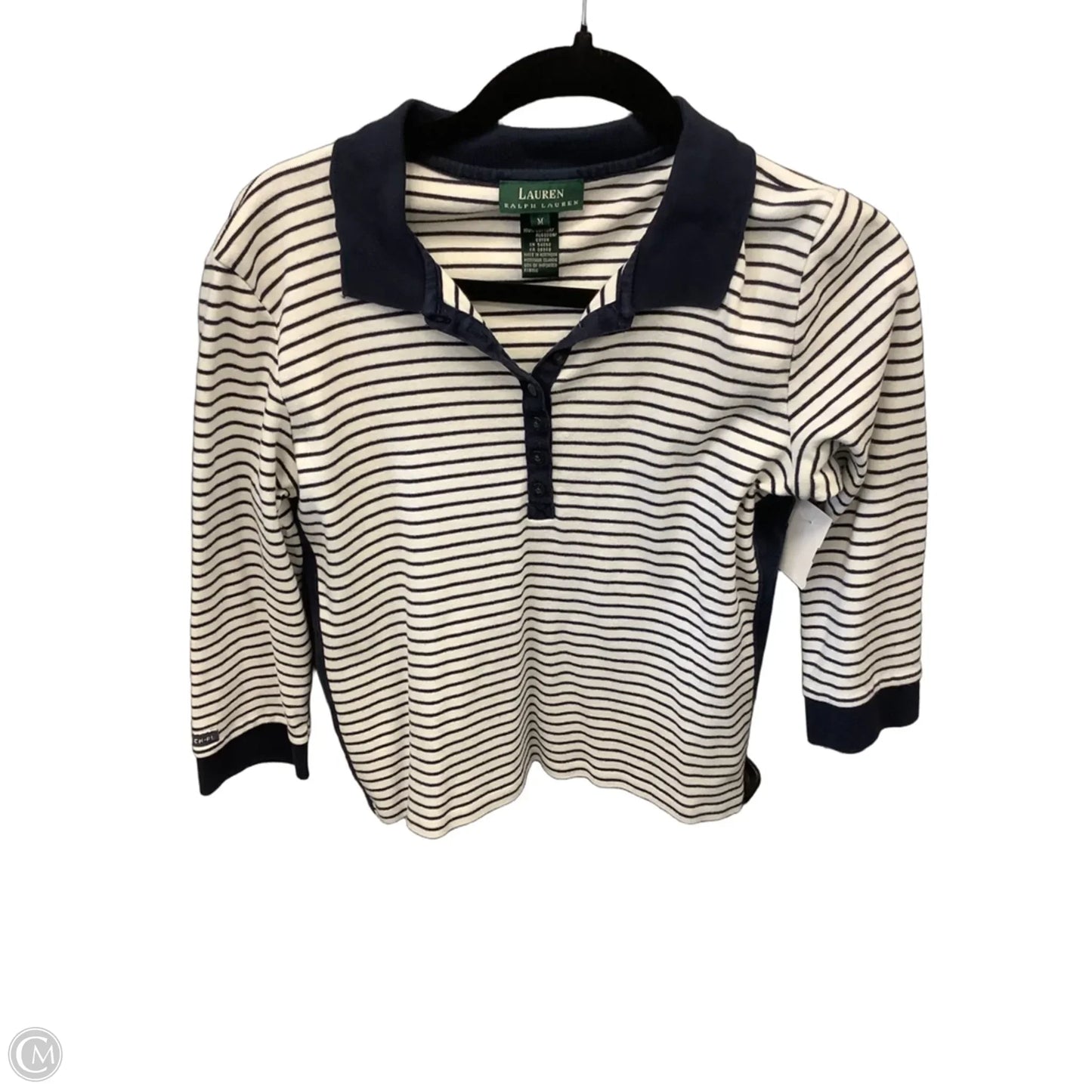 Top 3/4 Sleeve By Lauren By Ralph Lauren In Striped Pattern, Size: M