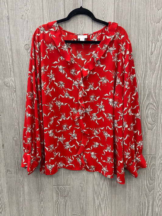 Top Long Sleeve By Liz Claiborne In Red & White, Size: 3x