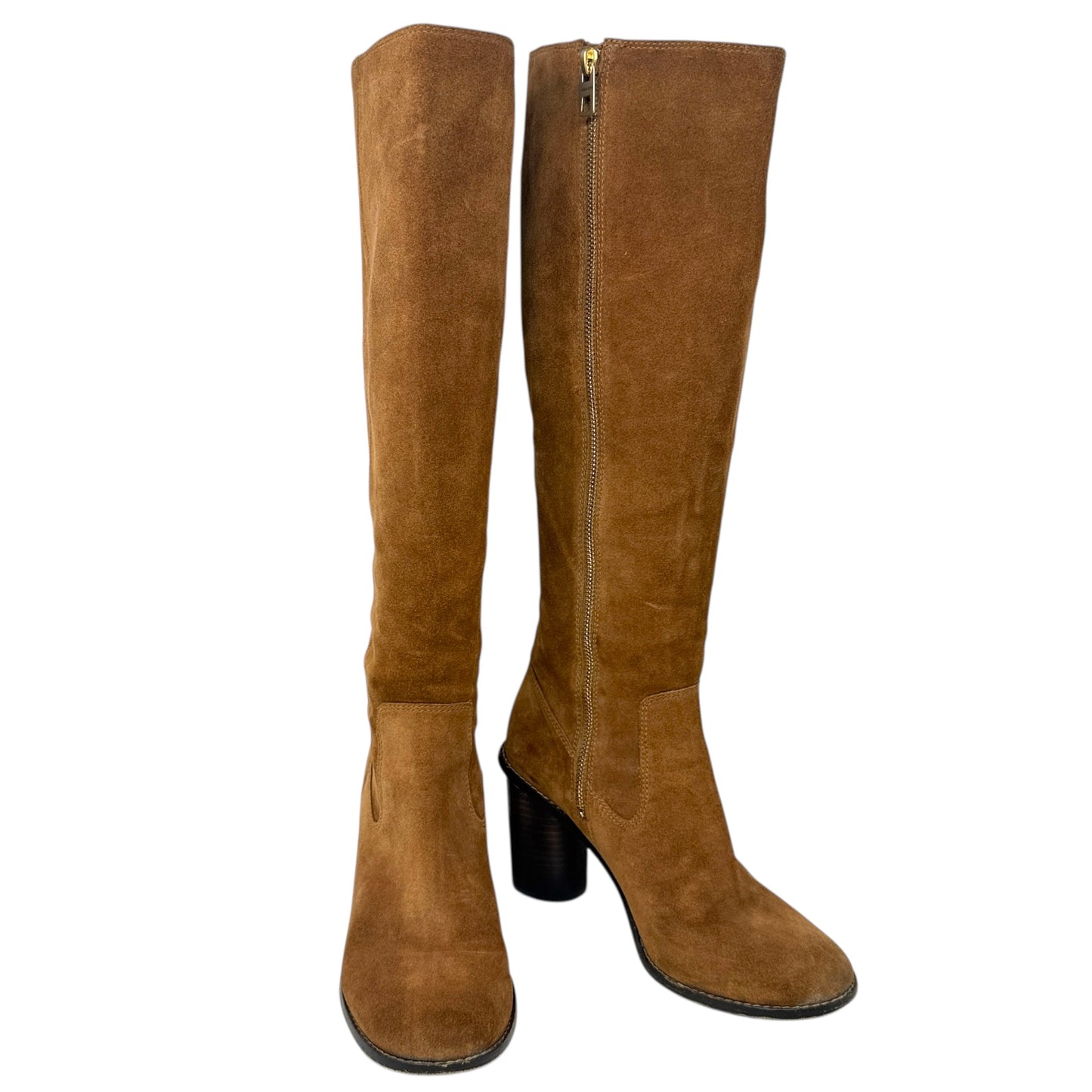 Ombre Heeled Boots In Saddle Suede Designer By Coach In Tan, Size: 8.5