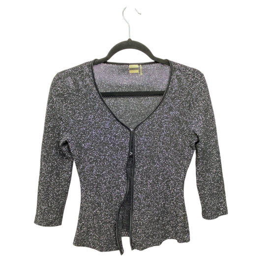 Sweater Cardigan By Guess In Black & Silver, Size: M