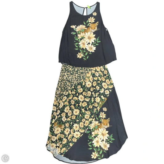 Skirt Designer By Farm Rio In Black & Cream, Size: L