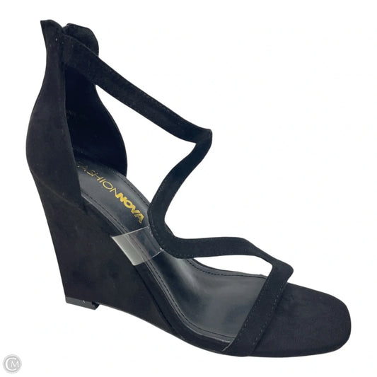 Sandals Heels Wedge By Fashion Nova In Black, Size: 8