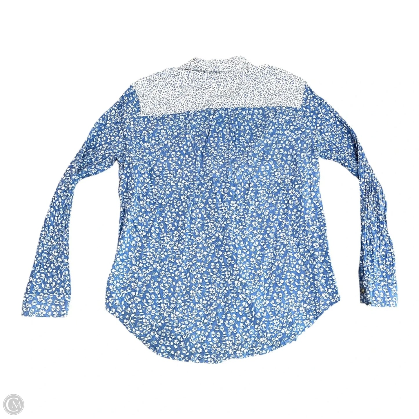 Top Long Sleeve By Eddie Bauer In Blue & White, Size: M