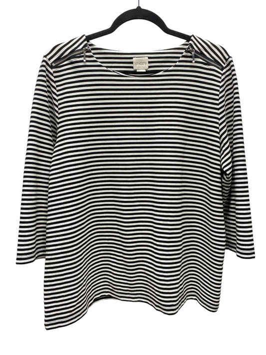 Top 3/4 Sleeve By Chicos In Striped Pattern, Size: L