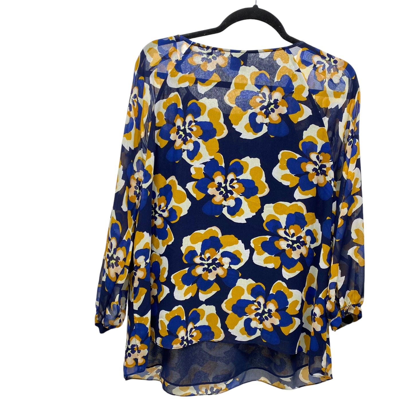 Blouse 3/4 Sleeve By Cabi In Blue & Yellow, Size: Xl