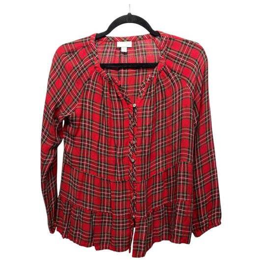 Top Long Sleeve By J. Jill In Plaid Pattern, Size: Xs