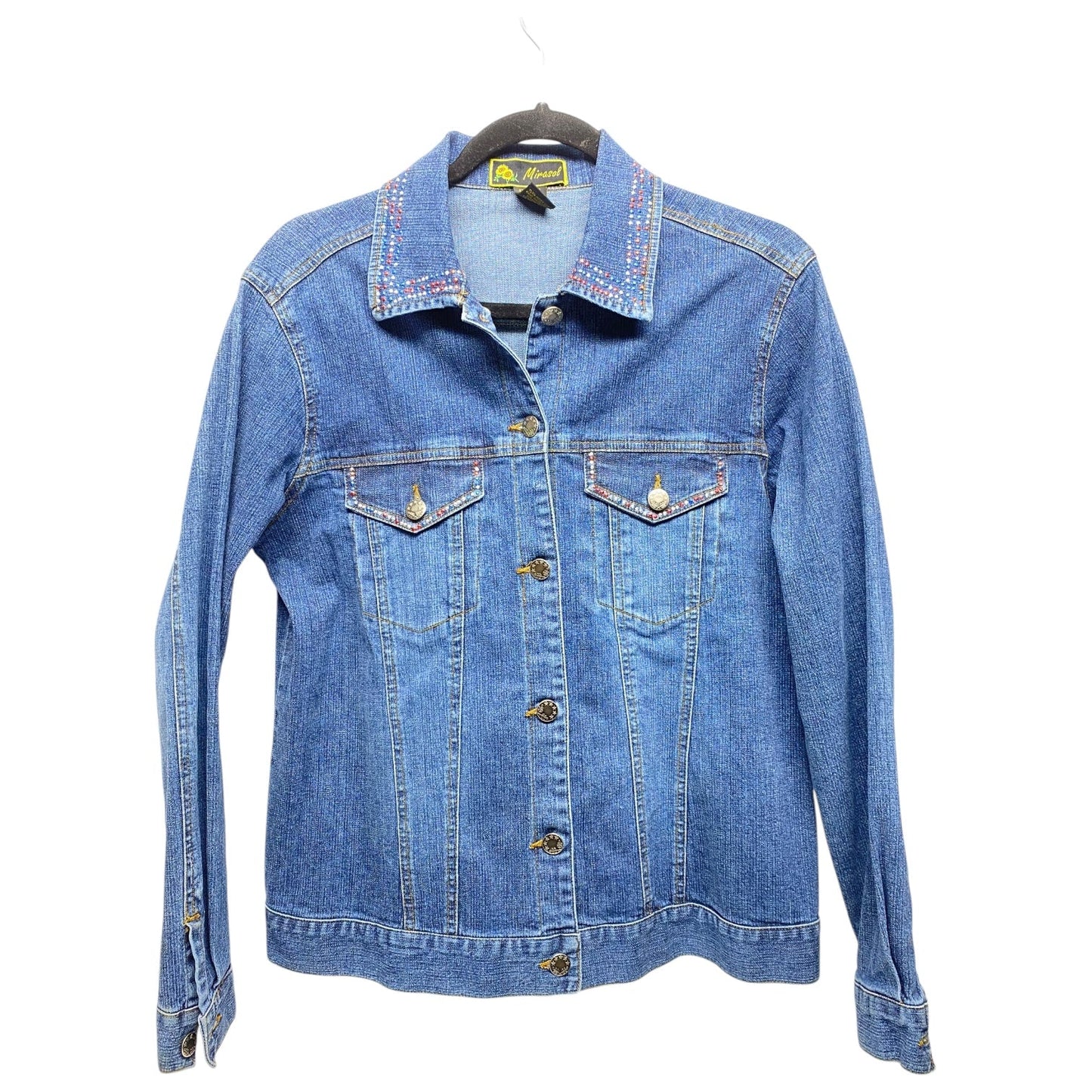 Jacket Denim By Clothes Mentor In Blue & Red, Size: M