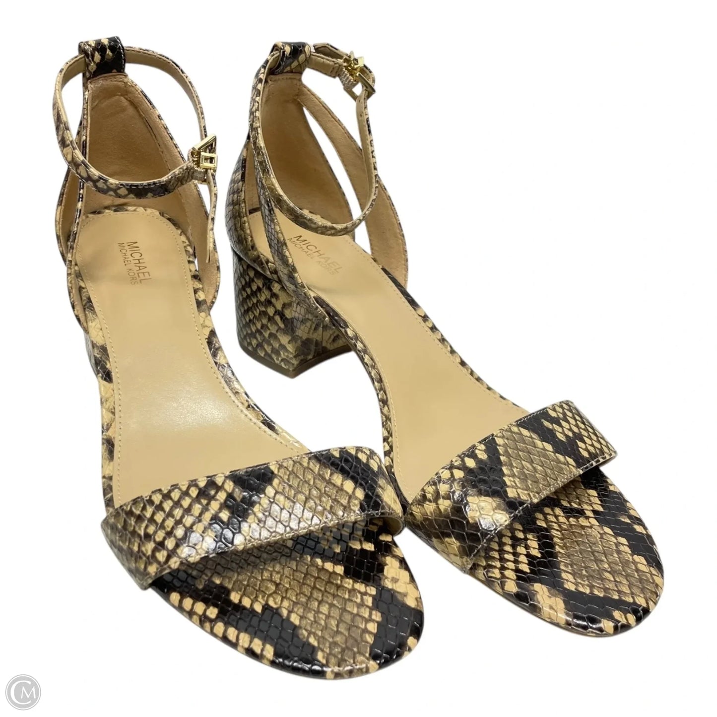 Sandals Heels Block By Michael By Michael Kors In Snakeskin Print, Size: 8.5