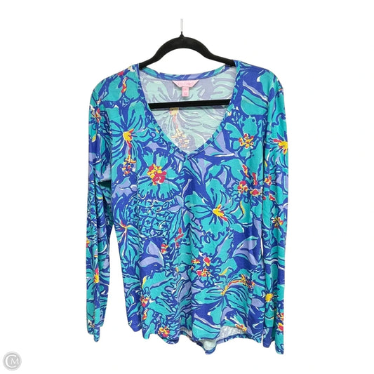 Top Long Sleeve Designer By Lilly Pulitzer In Blue & Green, Size: L