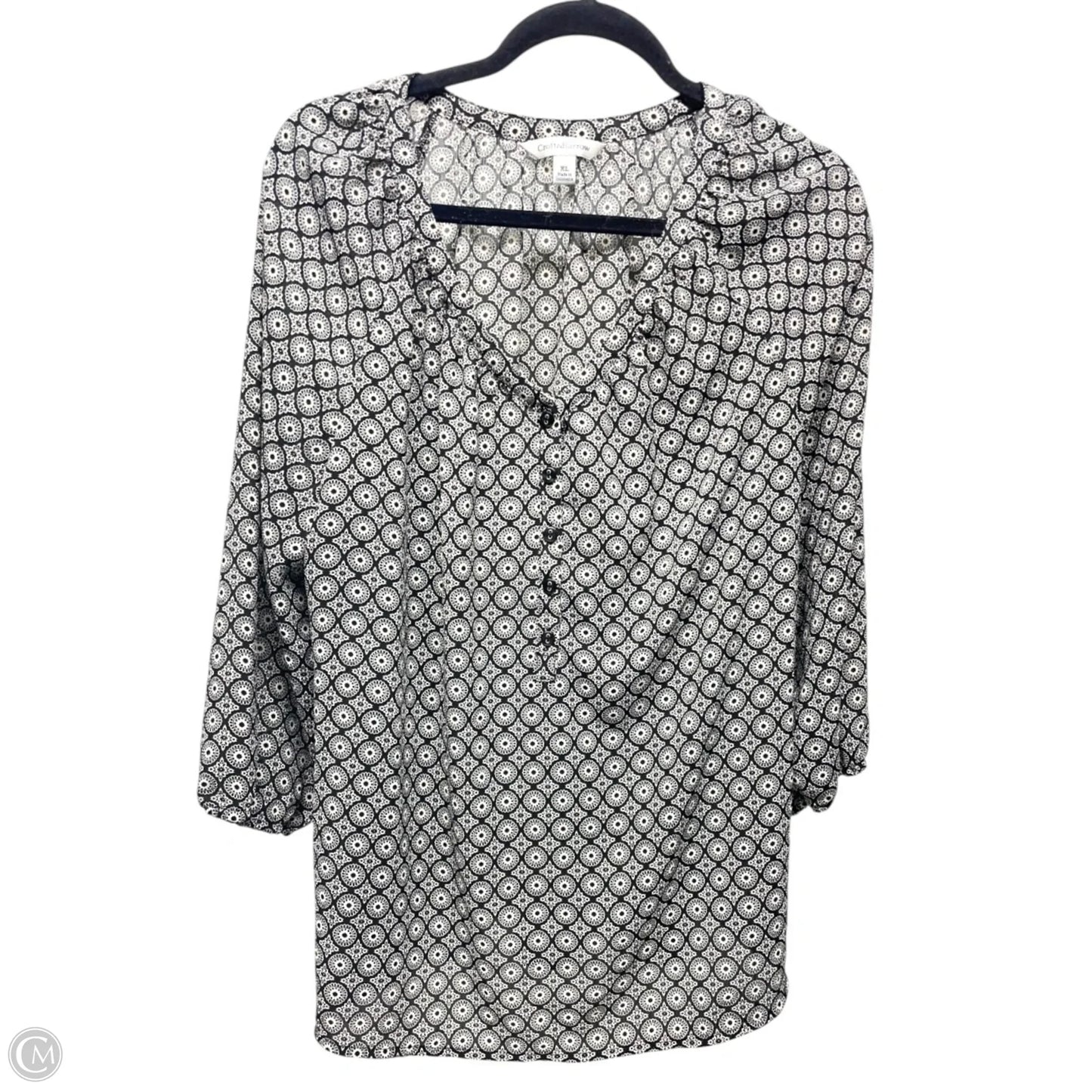 Top 3/4 Sleeve By Croft And Barrow In Black & White, Size: Xl
