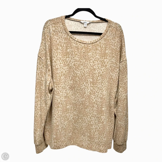 Top Long Sleeve By Time And Tru In Tan & White, Size: 2x