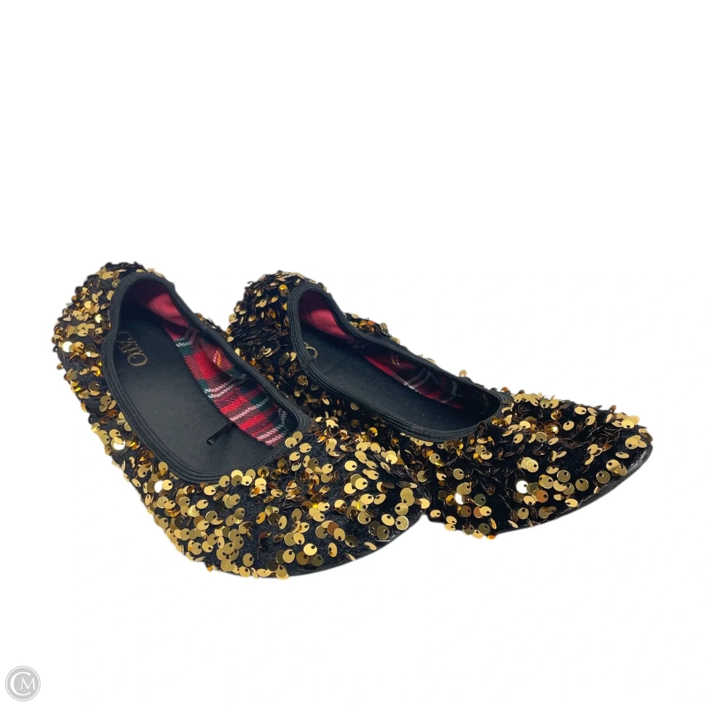 Shoes Flats By Cato In Black & Gold, Size: 11