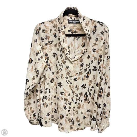 Top Long Sleeve Designer By Karl Lagerfeld In Brown & Cream, Size: L