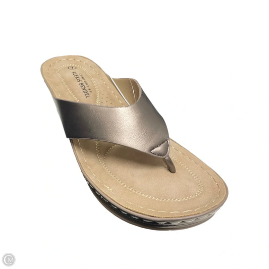 Sandals Heels Wedge By Clothes Mentor In Brown & Grey, Size: 7