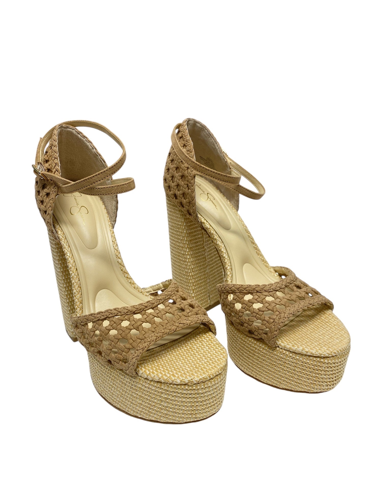 Sandals Heels Block By Jessica Simpson In Tan, Size: 10