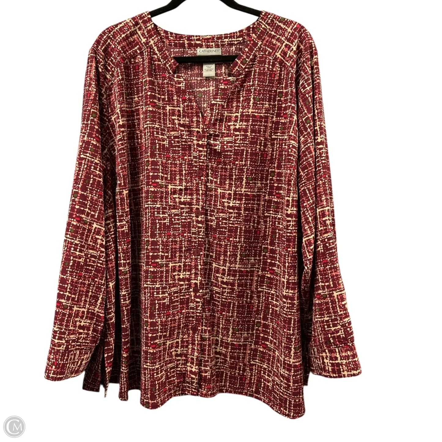 Blouse Long Sleeve By Catherines In Maroon, Size: 2x