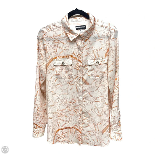 Blouse Designer By Karl Lagerfeld In Orange & White, Size: M