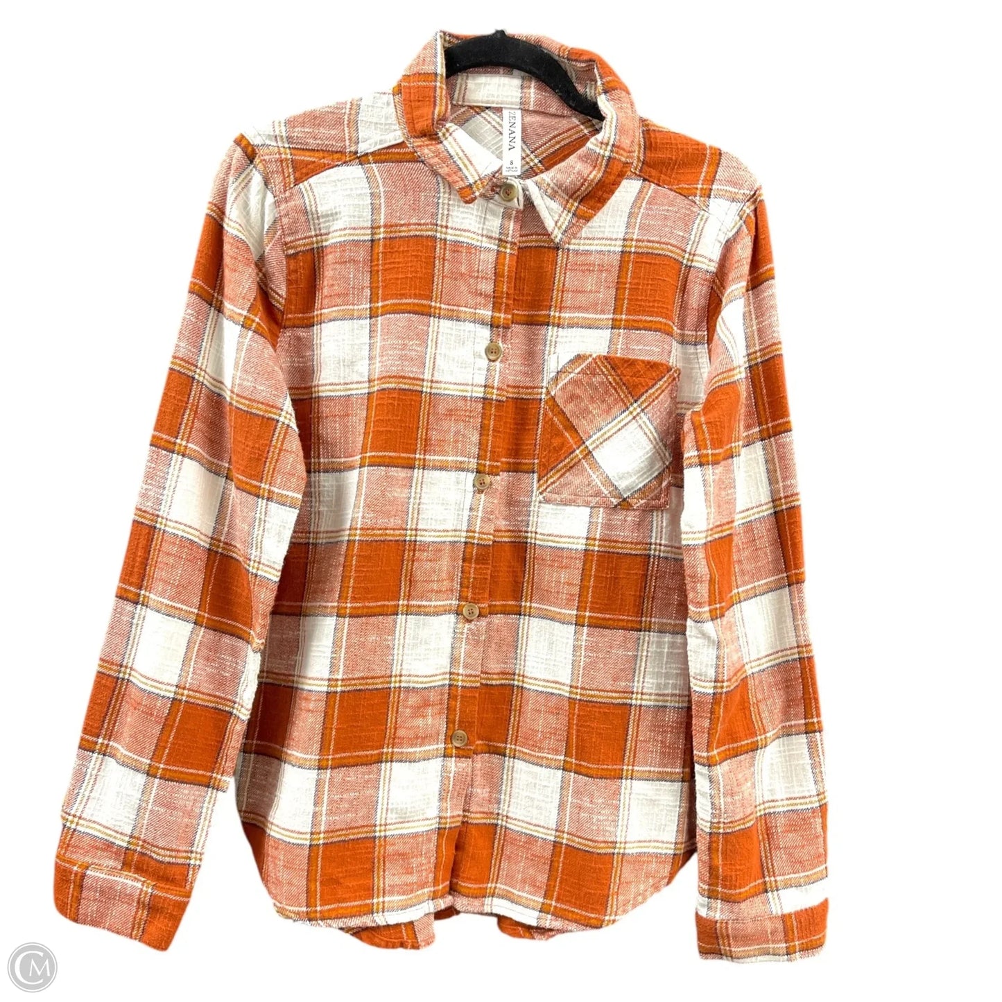 Top Long Sleeve By Zenana In Plaid Pattern, Size: S