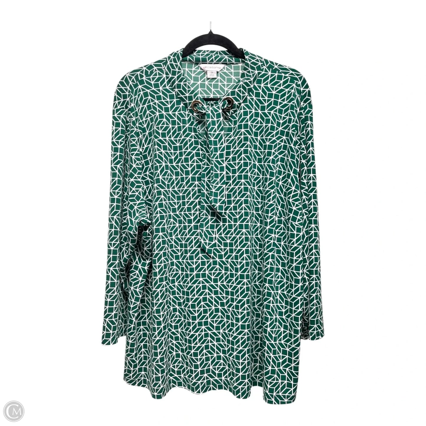 Top 3/4 Sleeve By Liz Claiborne In Green & White, Size: 2x