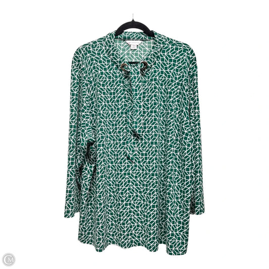 Top 3/4 Sleeve By Liz Claiborne In Green & White, Size: 2x
