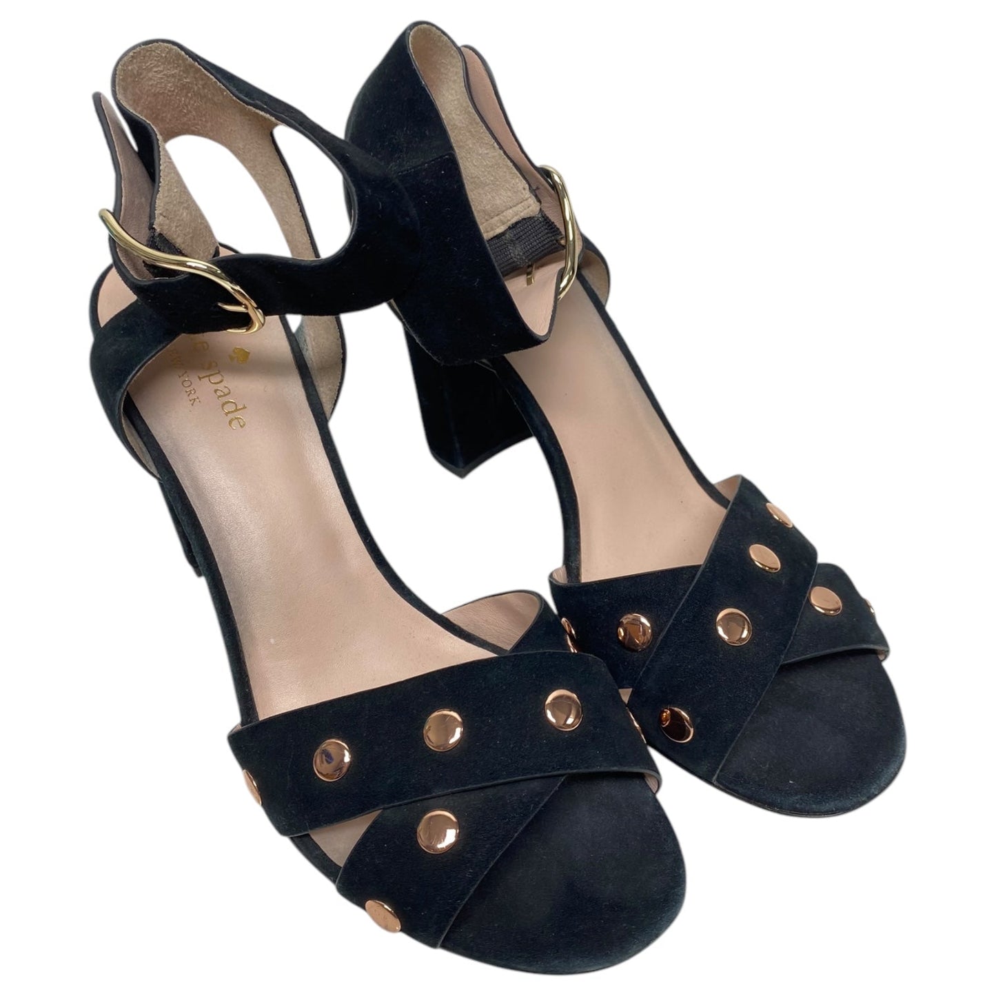 Shoes Heels Block By Kate Spade In Black & Gold, Size: 8.5