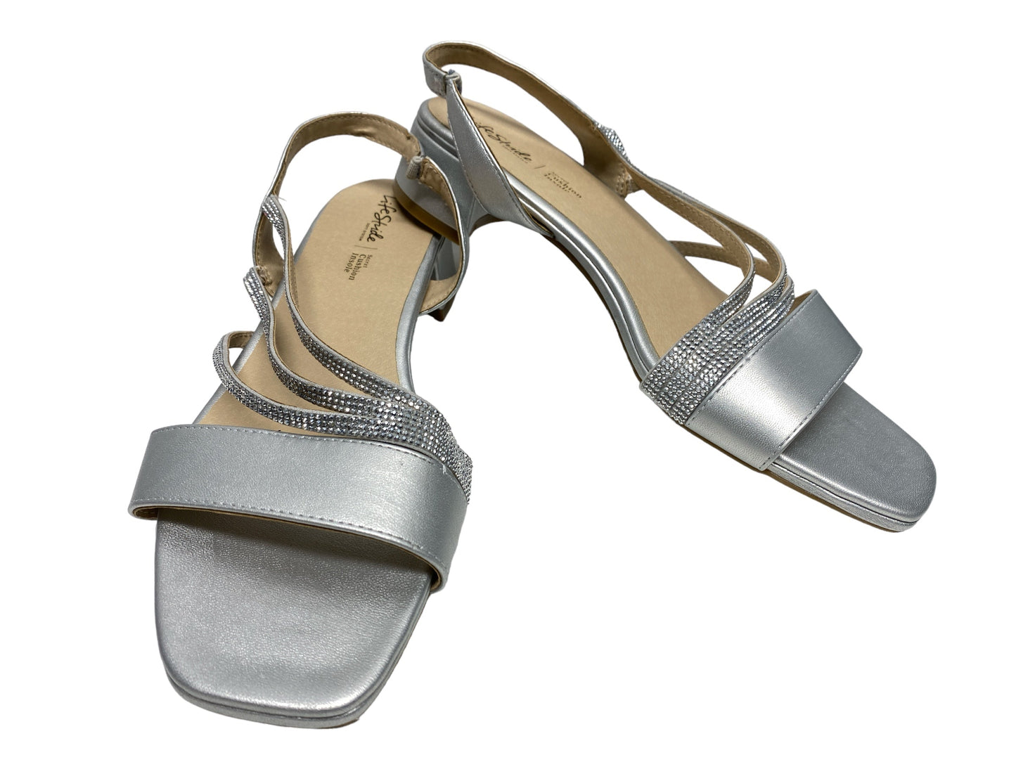 Silver Shoes Heels Block Life Stride, Size 10