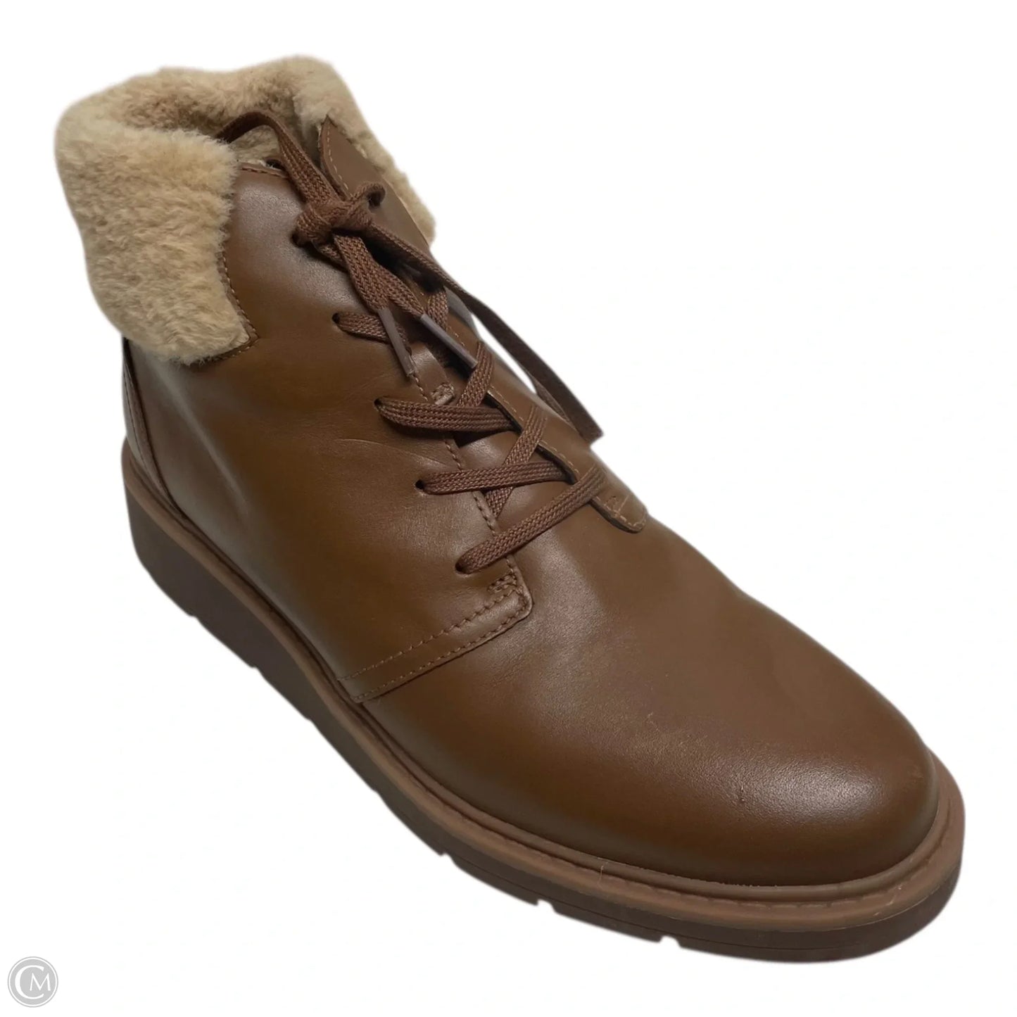 Boots Ankle Heels By Clarks In Brown, Size: 8